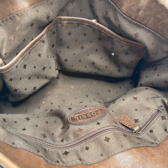 Fossil Vintage Reissue Revival Brown Metallic Leather Shoulder Bag Tote - Picture 16 of 16